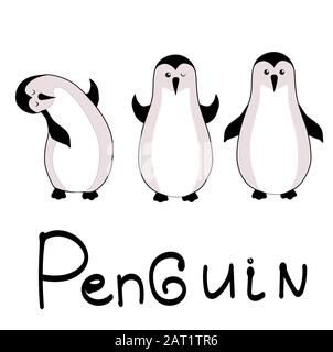 Niedliche handgezeichnete Pinguine Set - Frohe Weihnachten Grüße Stock Vektor