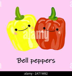 Süßes Cartoon-Gemüse mit Lächeln auf den Gesichtern und Emotionen. Karten FÜR KINDERERZIEHUNG. Süßer Gemüsearakter. Stock Vektor