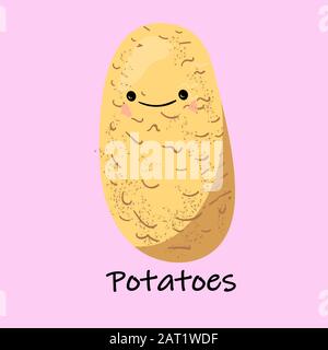 Süßes Cartoon-Gemüse mit Lächeln auf den Gesichtern und Emotionen. Karten FÜR KINDERERZIEHUNG. Süßer Gemüsearakter. Stock Vektor