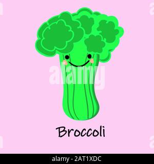 Süßes Cartoon-Gemüse mit Lächeln auf den Gesichtern und Emotionen. Karten FÜR KINDERERZIEHUNG. Süßer Gemüsearakter. Stock Vektor