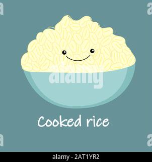 Süßer weißer gekochter Reis Cartoon-Vektor. Thailändische Küche. Abbildung: Handgezeichneter Vektor Für Schüssel Und Schüssel Stock Vektor