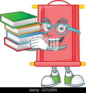 Cooler und cleverer chinesischer Scroll-Maskottchen-Cartoon mit Buch Stock Vektor