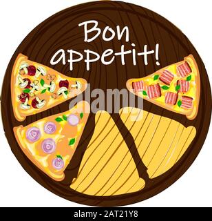 Set mit Pizza-Etiketten und Abzeichen. Vektorgrafiken Stock Vektor