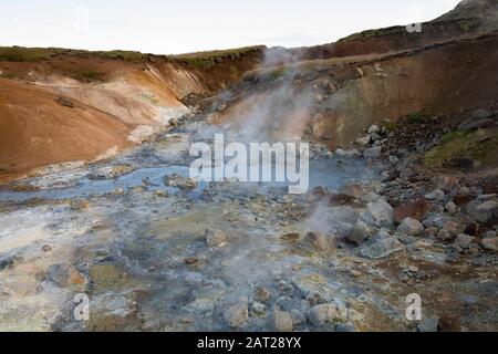 Seltún, Krýsuvík, Austurengjar, Krysuvík, Austurengjar, Seltun, Hochtemperaturgebiet, Geothermalgebiet, Thermalquellen, Thermalquelle, heiße Quellen, Stockfoto