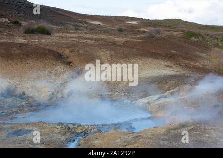 Seltún, Krýsuvík, Austurengjar, Krysuvík, Austurengjar, Seltun, Hochtemperaturgebiet, Geothermalgebiet, Thermalquellen, Thermalquelle, heiße Quellen, Stockfoto