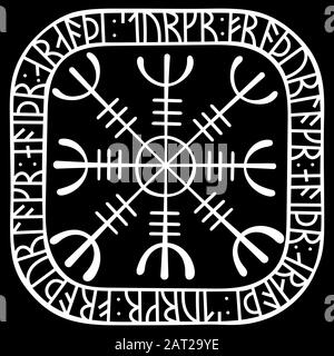 Aegishjalmur, Helm der Ehrfurcht, Leiter des Terrors, isländische magische Stangen mit skandinavischen Runen Stock Vektor