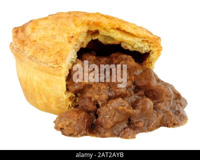 Klobige Steaks und mit altem Fleisch gefüllte Pastete isoliert auf weißem Hintergrund Stockfoto