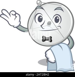 Freundlicher Charakter der Satellitenschüssel steht als Kellnerfigur Stock Vektor