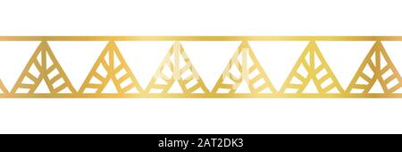 Goldene Dreiecke aus Folie, nahtlose Vektorlinie. Goldenes metallisches Dreiecksmuster. Handgezeichnete ethnische Motive der Stammes. Geometrische Wiederholkachel für Eleganz Stock Vektor
