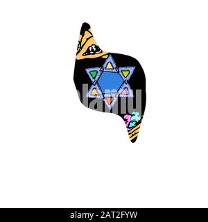 Handzeichnen des hebräischen Alphabets. Schrift Hebräisch Purim, Passah, Shavuot. Hebräische Buchstaben. Vektordarstellung auf isoliertem Hintergrund. Stock Vektor