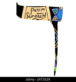 Handzeichnen des hebräischen Alphabets. Schrift Hebräisch Purim, Passah, Shavuot. Hebräische Buchstaben. Vektordarstellung auf isoliertem Hintergrund. Stock Vektor