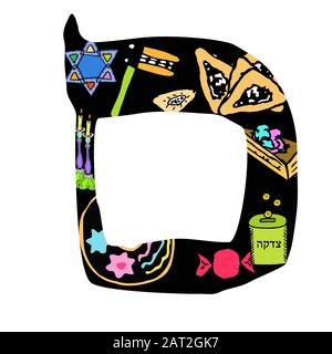 Handzeichnen des hebräischen Alphabets. Schrift Hebräisch Purim, Passah, Shavuot. Hebräische Buchstaben. Vektordarstellung auf isoliertem Hintergrund. Stock Vektor