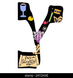 Handzeichnen des hebräischen Alphabets. Schrift Hebräisch Purim, Passah, Shavuot. Hebräische Buchstaben. Vektordarstellung auf isoliertem Hintergrund. Stock Vektor