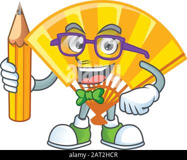 Ein Bild des chinesischen faltenden Studenten-Fancharakters mit Bleistift Stock Vektor