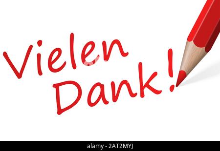 Roter Stift mit Text Danke (in deutscher Sprache) auf weißem Hintergrund Stock Vektor