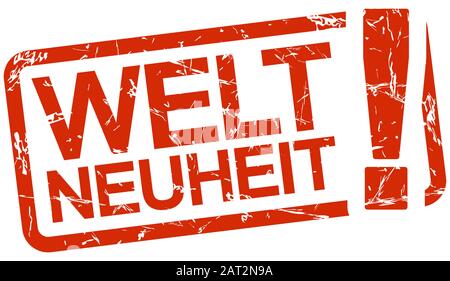 Grunge Stempel mit Rahmen rot gefärbt und Text Weltneuheit Stock Vektor