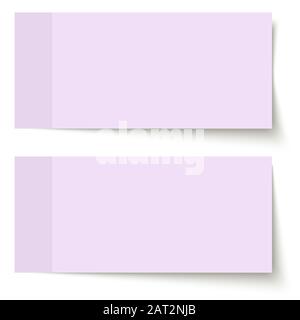 Zwei verschiedene klebrigen Papieren mit Schatten violett auf weißem Hintergrund Stock Vektor