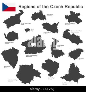 Europäische Land Tschechien und detaillierte Regionen Stock Vektor