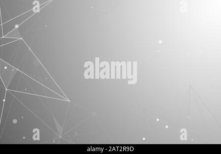 Abstrakte Technologie graue leuchtende Verbindungen im Raum mit Partikeln. Verbindungslinien und Punkte. Plexushintergrund Stock Vektor