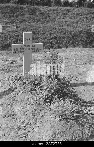 T-Brigade Friedhof in Semarang Grabkreuz mit Aufschrift II-6 R.I. A. Cornelius, Res. Aus V. v. Dan II Kl. * 12-1-1918 + 19-2-1947] Datum: Juli 1947 Ort: Indonesien, Java, Niederländische Ostindien, Semarang Stockfoto