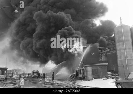 Großfeuer im Tedeco Werk in Deventer Datum: 13. Februar 1969 Standort: Deventer Schlüsselwörter: Brände, Fabriken Personenname: Tedeco Stockfoto