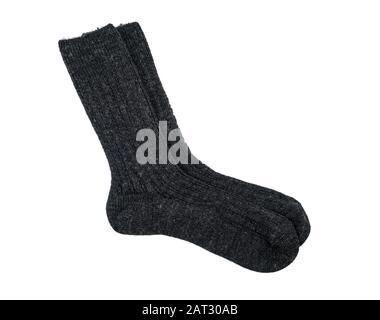 Paar dunkelgraue Wollsocken isoliert auf weißem Hintergrund Stockfoto