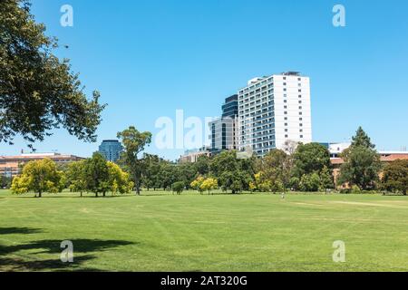 Blick über den Fawkner Park, Melbourne, in Richtung St Kilda Road, Melbourne Stockfoto