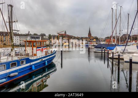 Hafen in Flensburg von der österr. Seite aus, Norddeutschland Stockfoto