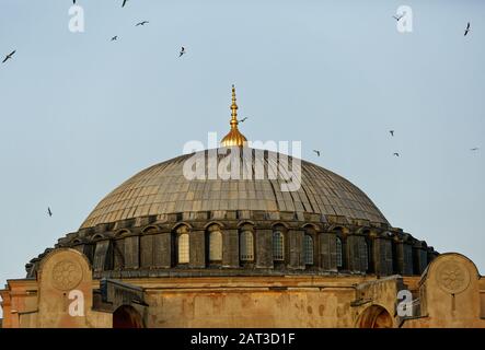 Kuppel des Hagia Sophia Museums in Sultanahmet in Istanbul/Türkei. Das Gebäude wurde als Kirche erbaut und später als Moschee und heute in der Restaurationsstufe genutzt. Stockfoto
