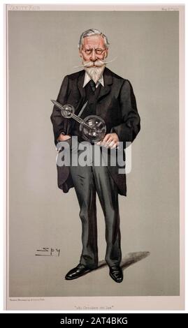 Sir William Crookes (1832-1919), Karikatur mit Vakuumröhre, Porträt, 1903 Stockfoto