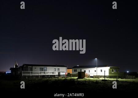 Newbiggin-by-the-Sea Dusk Caravan Park Northumberland Stockfoto