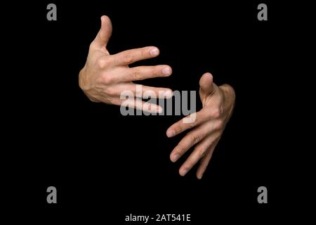 3 von 3 Bildern, die die Reihenfolge für das WORTZEICHEN in britischer Zeichensprache auf einem isolierten schwarzen Hintergrund zeigen Stockfoto