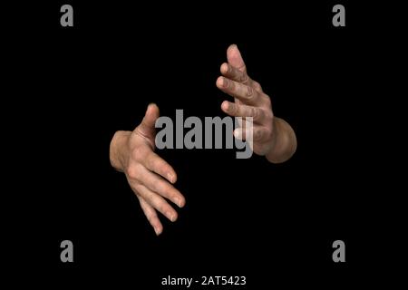 3 von 3 Bildern, die die Reihenfolge für das WORTZEICHEN in britischer Zeichensprache auf einem isolierten schwarzen Hintergrund zeigen Stockfoto