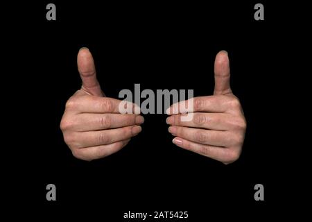 1 von 3 Bildern, die die Sequenz für die WORTGESUNDHEIT in britischer Zeichensprache auf einem isolierten schwarzen Hintergrund zeigen Stockfoto