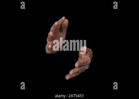 1 von 3 Bildern, die die Reihenfolge für das WORTZEICHEN in britischer Zeichensprache auf einem isolierten schwarzen Hintergrund anzeigen Stockfoto