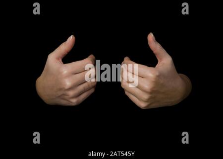 2 von 3 Bildern, die die Sequenz für die WORTGESUNDHEIT in britischer Zeichensprache auf einem isolierten schwarzen Hintergrund zeigen Stockfoto