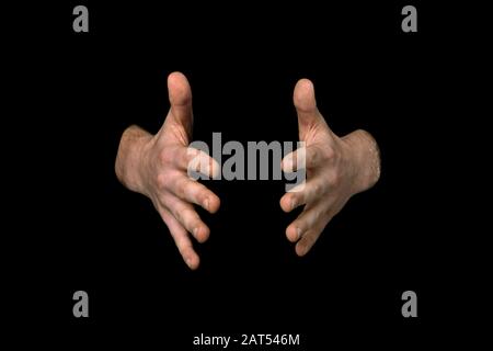 2 von 3 Bildern, die die Reihenfolge für das WORTZEICHEN in britischer Zeichensprache auf einem isolierten schwarzen Hintergrund zeigen Stockfoto