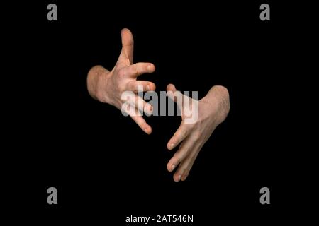 3 von 3 Bildern, die die Reihenfolge für das WORTZEICHEN in britischer Zeichensprache auf einem isolierten schwarzen Hintergrund zeigen Stockfoto