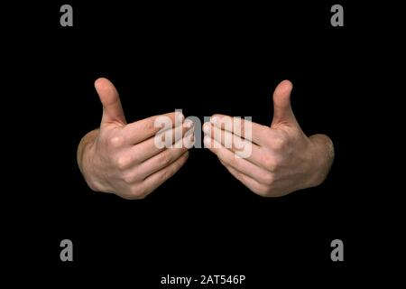 1 von 3 Bildern, die die Sequenz für die WORTGESUNDHEIT in britischer Zeichensprache auf einem isolierten schwarzen Hintergrund zeigen Stockfoto