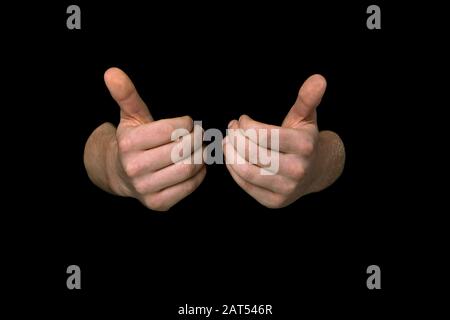 2 von 3 Bildern, die die Sequenz für die WORTGESUNDHEIT in britischer Zeichensprache auf einem isolierten schwarzen Hintergrund zeigen Stockfoto