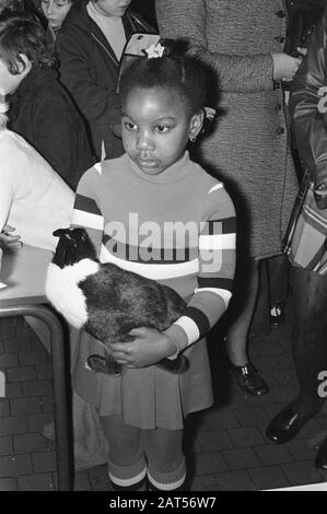 Kinder mit ihren Tieren auf der Kleintierausstellung Savoa in der RAI, Mädchen mit Kaninchen Datum: 22. November 1972 Schlagwörter: Tier, Kinder Name Der Einrichtung: Savoa Stockfoto