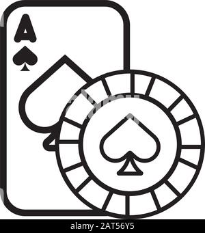 Casino Poker Card und Chip mit Spaten isolierte Symbol Stock Vektor