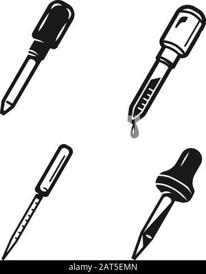 Pipettensymbole festgelegt. Einfache Pipetten-Vektorsymbole für Web-Design auf weißem Hintergrund Stock Vektor
