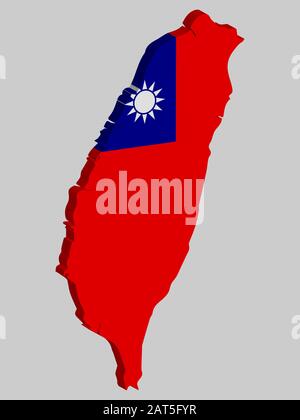 Taiwan Republik China Karte Flagge Vektor 3D Abbildung eps 10 Stock Vektor