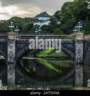 Die Nijubashi-Brücke ist der ikonische Anblick des Kaiserpalastes von Tokio, der Hauptresidenz des Kaisers von Japan Stockfoto