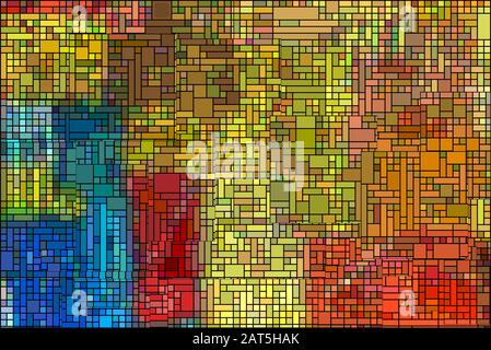 Abstrakter Pop-Art-Hintergrund mit Textur von mehrfarbigen Quadraten unterschiedlicher Größe. Stock Vektor