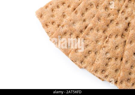 Knackiges knuspriges Brot auf weißem Hintergrund. Stockfoto