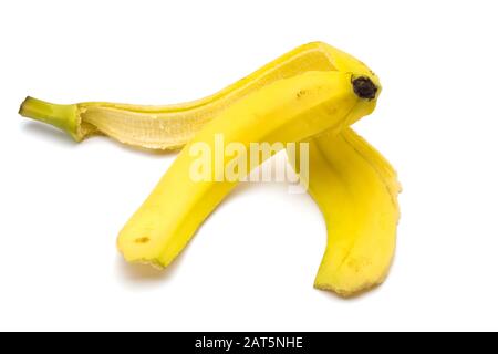 Banane schälen isolierten auf weißen Hintergrund Stockfoto