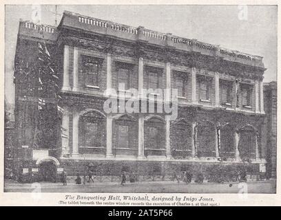 Vintage Schwarz-Weiß-Foto der Banqueting Hall, Whitehall, das von Inigo Jones entworfen wurde. Stockfoto