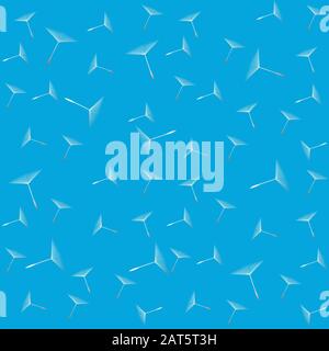 Blauer Hintergrund mit im Wind fliegenden Löwenzahn. Stock Vektor